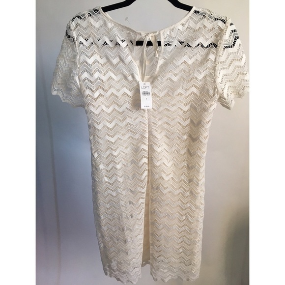 loft Short Sleeve Ivory Chevron Lace Shift… - Picture 2 of 3